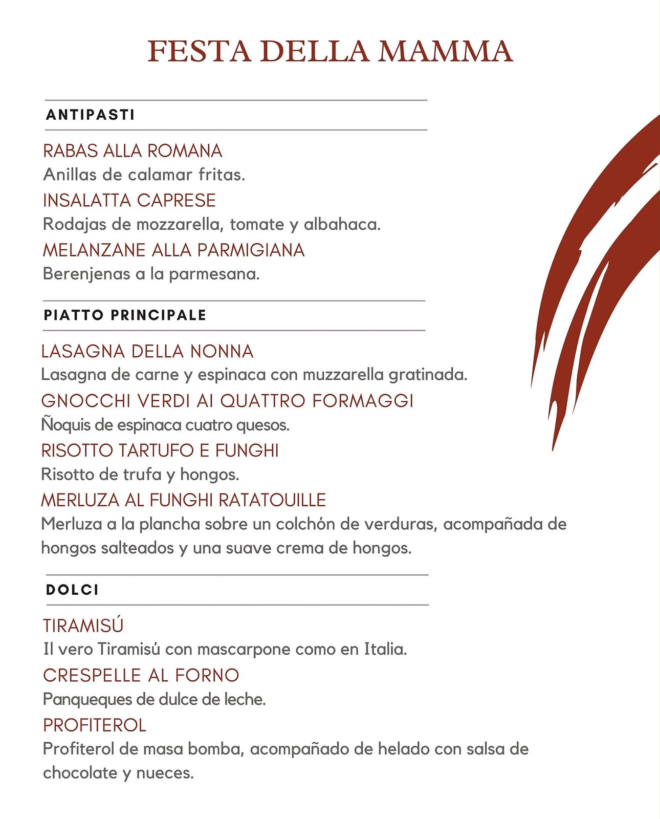 Menú Festa della Mamma